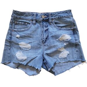 Garage Mom High Waist Light Wash Distressed Festival Denim Jean Shorts, Size 3